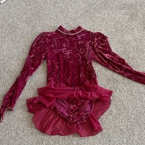 Velvet Long Sleeve Figure Skate Dress/ Leotard in Deep Red